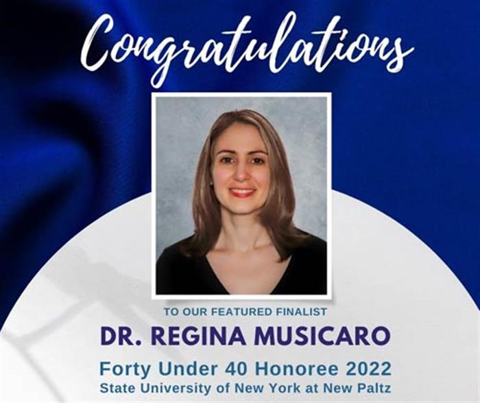 Dr. Regina Musicaro, one of this year’s SUNY New Paltz Forty Under 40 Honorees, was selected by the college’s award committee based on her ambition, innovation, and leadership within the field of Psychology. Dr. Musicaro is currently a postdoctoral associate at the Yale Child Study Center working on a clinical trial  for youth with anxiety.