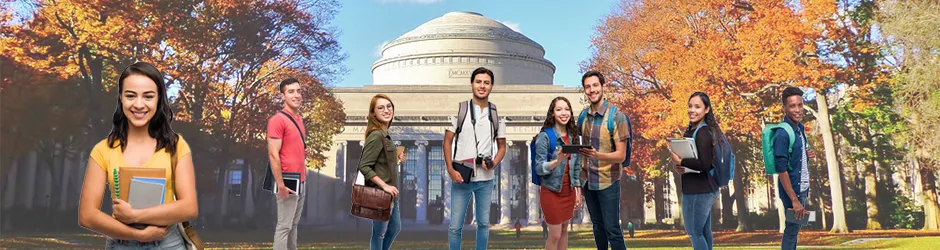 College students standing on MIT campus