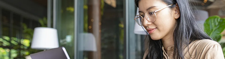 female college student with glasses